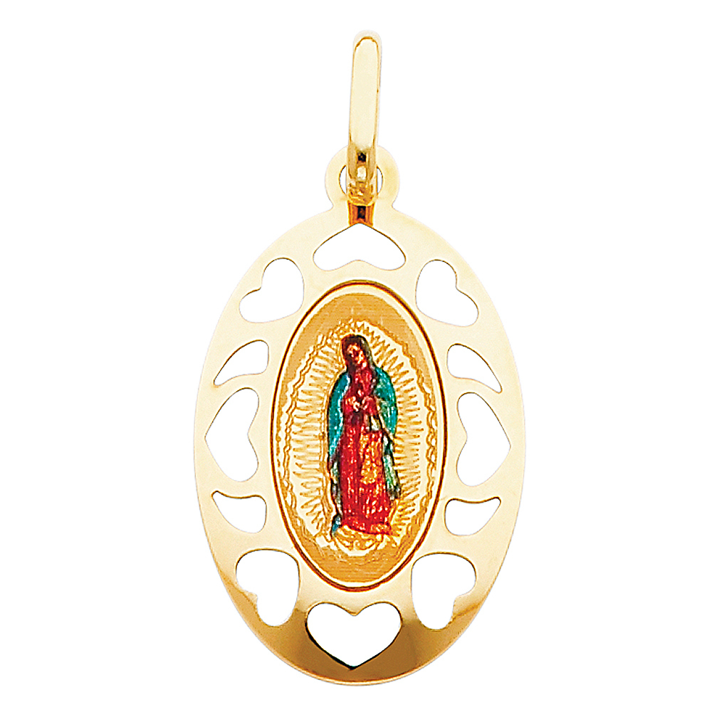 14K Yellow Gold Medium Virgen De Guadalupe Picture Pendant